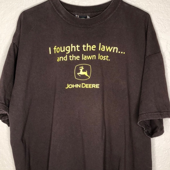 John Deere “I fought the lawn and the lawn lost” cotton t-shirt brown/yellow - Picture 2 of 6